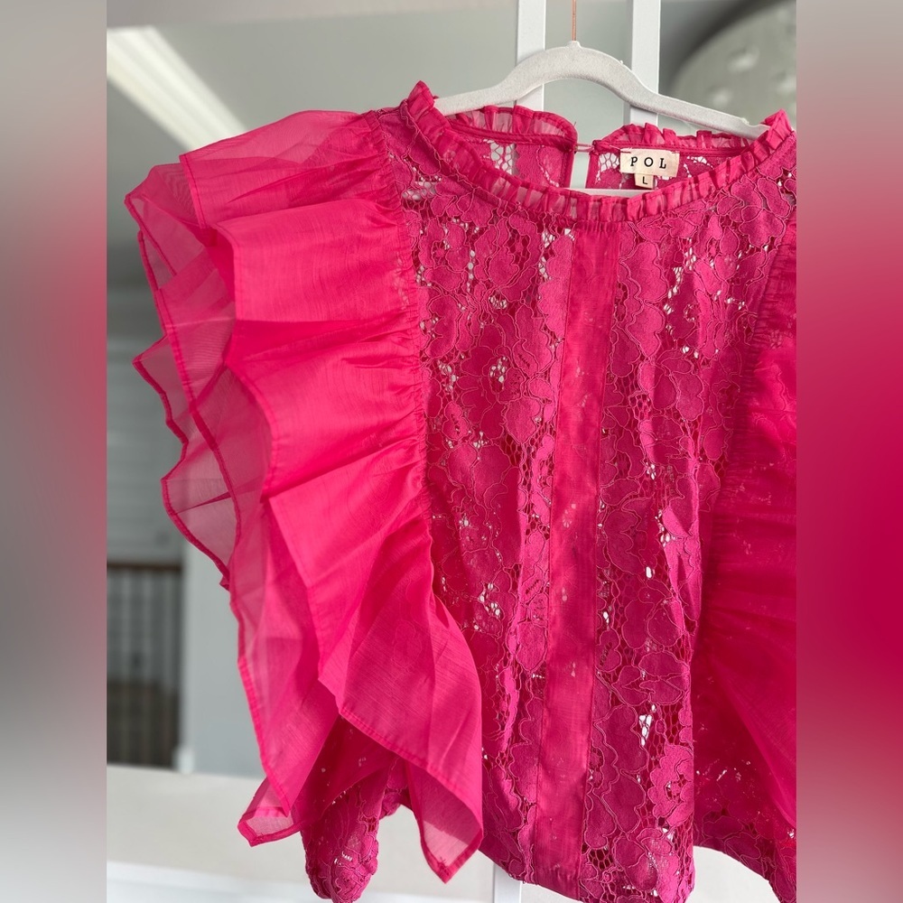 POL Pink Lace Ruffle Top - Picture 5 of 5